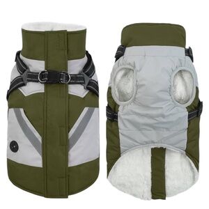 IECOii Dog Coat for Small Dogs Harness Zip Green Fleece Lined D Ring